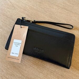 Margot Black Leather Zippered Pouch-NEW with tags